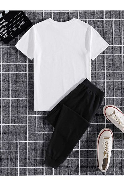 DUBU BUTİK Tokyo White Set - Black Sweatpants, Six Joggers and Cycling Yak