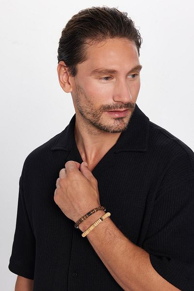 Tudors Men's Relax Fit Relaxed Cut Knitted Texture Short Sleeve Apache Collar Black Shirt
