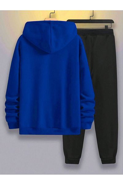 CLAYES Φρέσκο Σετ Φούτερ Jogger - Sax Blue Black Printed Raster Hooded