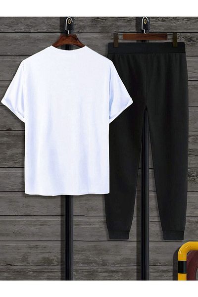 CLAYES Nasa White T-shirt Black Sweatpants Jogger - Printed Bottom Top Sweat Suit Oversize Crew Neck