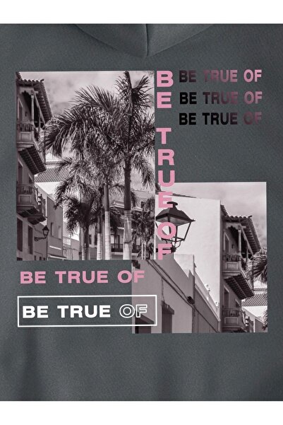 CLAYES Be True Of Sweatshirt - Smoke Printed Oversize Hoodie