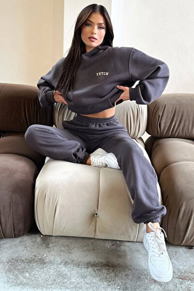 DUBU BUTİK Σετ αθλητικής φόρμας Fetch Φούτερ Jogger - Smoked Printed Oversize Raster Hooded