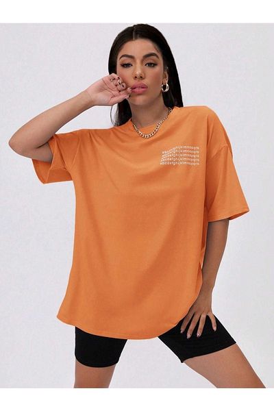 CLAYES Πορτοκαλί Alphabet Printed Oversize T-Shirt - Crew Neck, κοντομάνικο