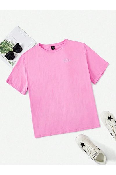 CLAYES Have A Good Day Pink Oversize T-Shirt - Περιστρεφόμενο λαιμόκοψη