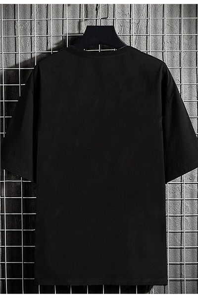 VBSVİBES Tricou negru unisex oversize Gta V cu decolteu cu imprimeu 100% bumbac