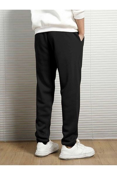 CLAYES Mountain Silhouette Sweatpants Jogger - fekete nyomott gumi láb magas derék