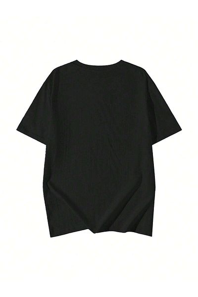 VBSVİBES Tricou tricotat unisex negru oversize imprimat cu flori