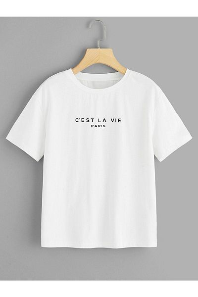 CLAYES Μπλουζάκι Cest La Vie Paris Oversize - Λευκό εμπριμέ, Crew λαιμόκοψη