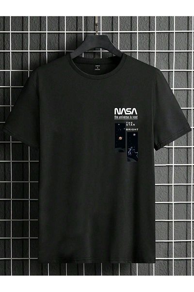 CLAYES Μαύρο μπλουζάκι με στάμπα NASA με μακρυμάνικο κομψό μπλουζάκι