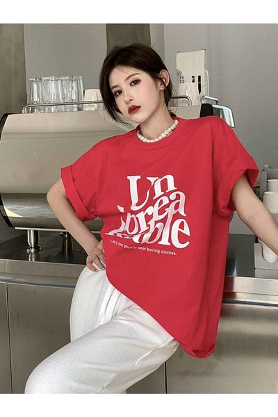 CLAYES T-shirt Kable - Κόκκινο Oversize Printed Crew Neck