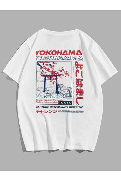 VBSVİBES Unisex Oversize Yokohama εμπριμέ λευκό μπλουζάκι