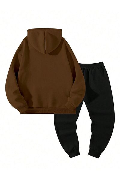 CLAYES Blessed Sweatpants Set Sweatshirt Jogger - Καφέ Μαύρη στάμπα με κουκούλα