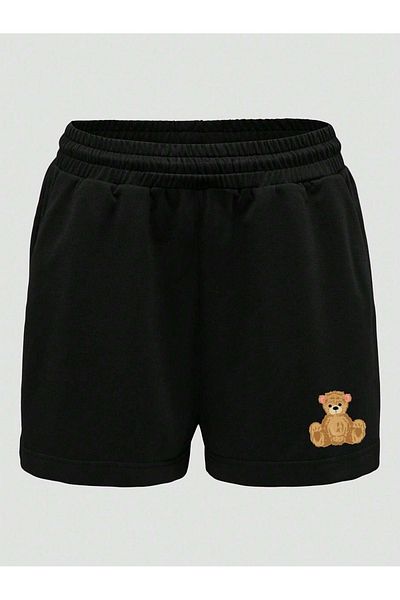 CLAYES Teddy Bear Combed Cotton Shorts - Black Printed Short Without Cord