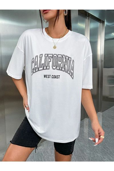 CLAYES Tricou alb cu imprimeu supradimensionat California WC - decolteu, mânecă scurtă