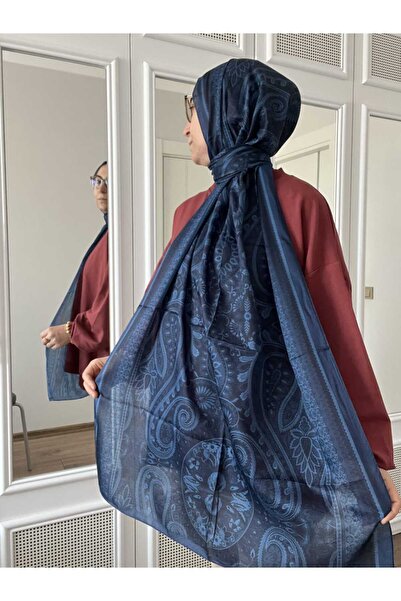 AMİNENESİL شال قطني ناعم بنمط عرقي باللون الأزرق الداكن والأحمر