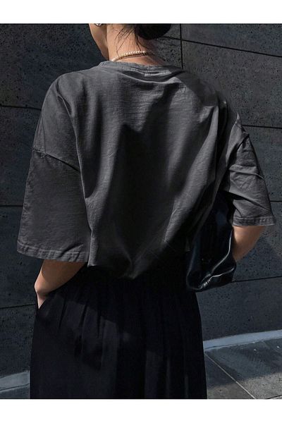 DUBU BUTİK تي شيرت Energy Attitudy Single Jersey - تي شيرت مطبوع بأكمام قصيرة ورقبة دائرية كبيرة الحجم