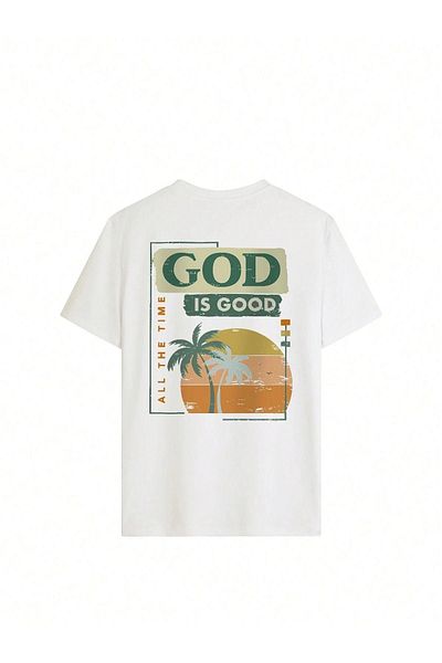 DUBU BUTİK God Good Single Jersey T-Shirt - тениска с бял щампован надпис с кръгло деколте и къс ръкав