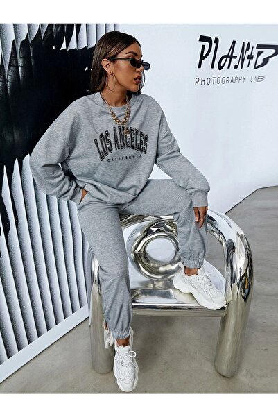 CLAYES Світшот Los Angeles Спортивні штани Jogger - Сірий комплект спортивного одягу Oversize з велосипедним коміром