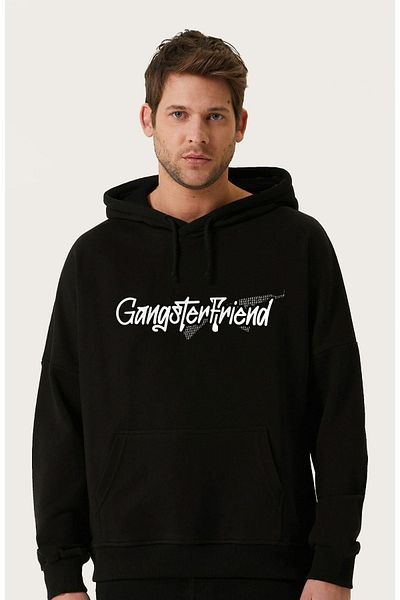 VBSVİBES Hanorac unisex cu glugă cu imprimeu Gangster Friend, supradimensionat