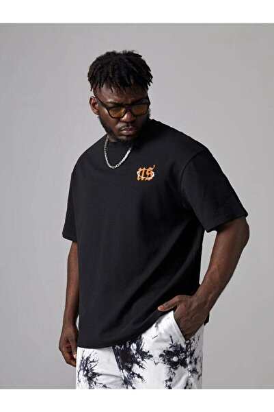 VBSVİBES Men's Black Oversize Us Printed T-shirt