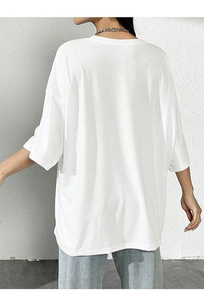 VBSVİBES Πλεκτό μπλουζάκι Unisex Λευκό Oversize Cowgril με στάμπα