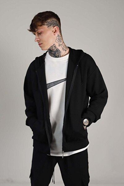 CLAYES Ying Yang Cardigan - Black Printed Oversize Hoodie