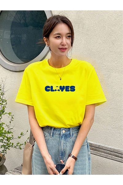 CLAYES Μπλουζάκι Smile Clayes Single Jersey - Κίτρινο εμπριμέ κοντομάνικο μπλουζάκι με λαιμόκοψη
