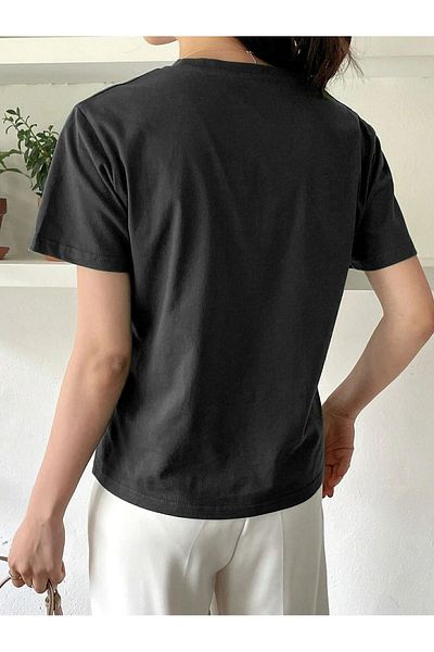 DUBU BUTİK Sunshine 1982 Single Jersey T-Shirt - Black Printed Oversize Crew Neck Short Sleeve T-Shirt