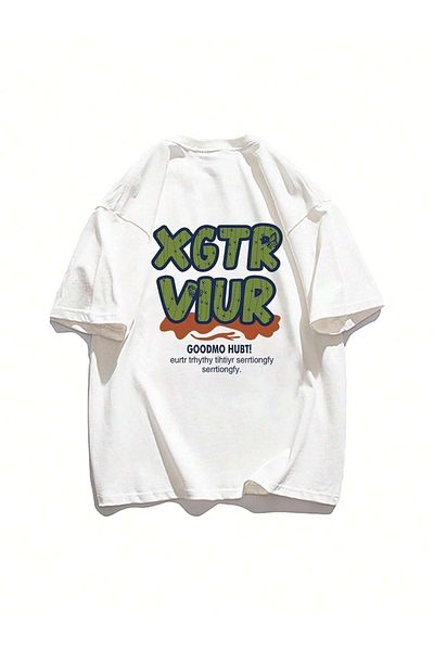 VBSVİBES Πλεκτό μπλουζάκι Unisex Λευκό Oversize XGTR με στάμπα