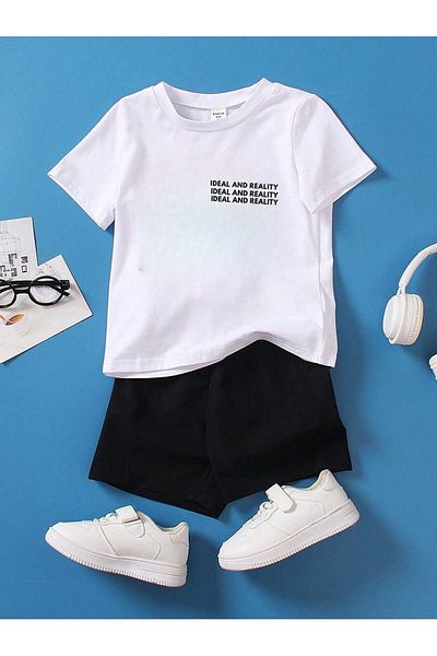 CLAYES White T-shirt and Black Shorts - Girl's Boy's Summer Crew Neck Set