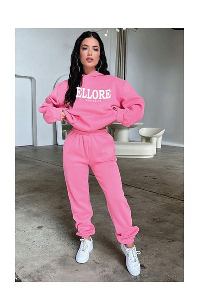 CLAYES Σετ φόρμας Ellore Australia Φούτερ Jogger - Ροζ εμπριμέ Oversize Raised Hooded