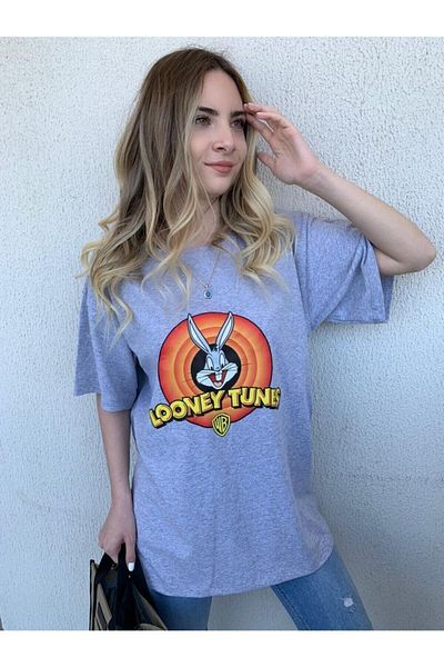 CLAYES Looney Tunes Grey Oversize T-Shirt - Crew Neck, κοντό μανίκι