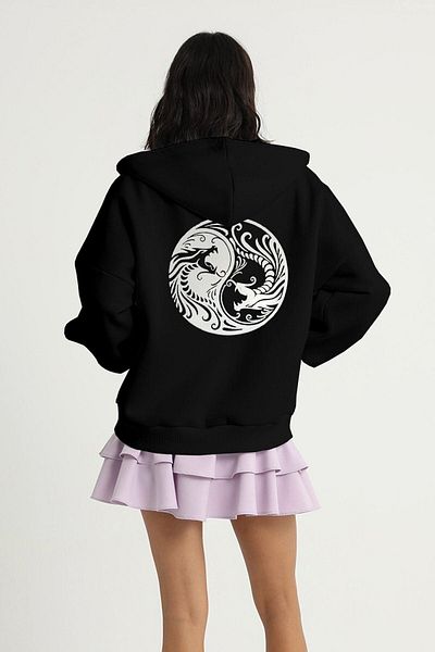 CLAYES Ζακέτα Ying Yang - Μαύρη στάμπα Oversize Hooded