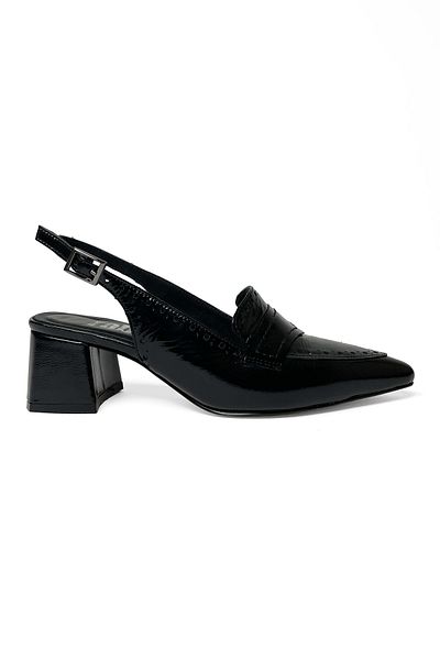 RABU Pantofi de zi cu zi cu toc, cu spate deschis, din piele naturală, neagră, cu toc gros de 5 cm