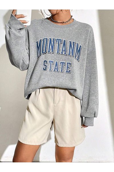 CLAYES Φούτερ Montanm State - Γκρι εμπριμέ Oversize Crew Neck