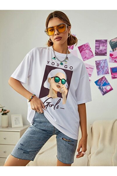 VBSVİBES Дамска бяла тениска с щампа You Go Oversize