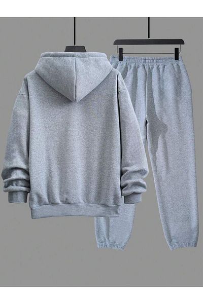 CLAYES King Crown Tracksuit Set Sweatshirt Jogger - Gray Printed Oversize Hooded