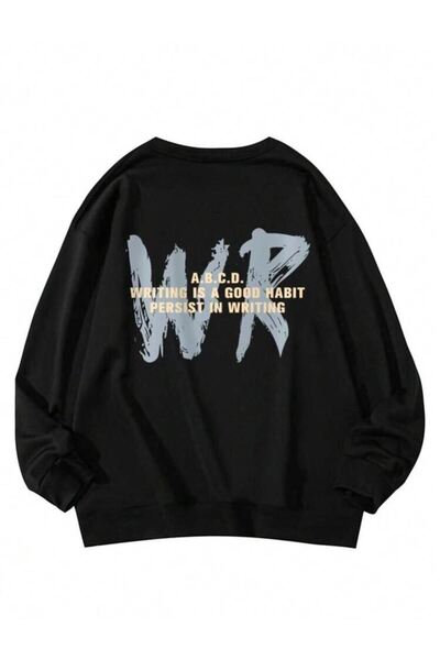 VBSVİBES BLACK OVERSIZED CREWCOAT WR PRINTED SWEATSHIRT