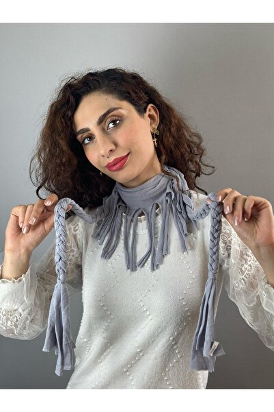 Gönülden Tasarım Gray Combed Combed Tassel Foulard Shawl 170X30 cm