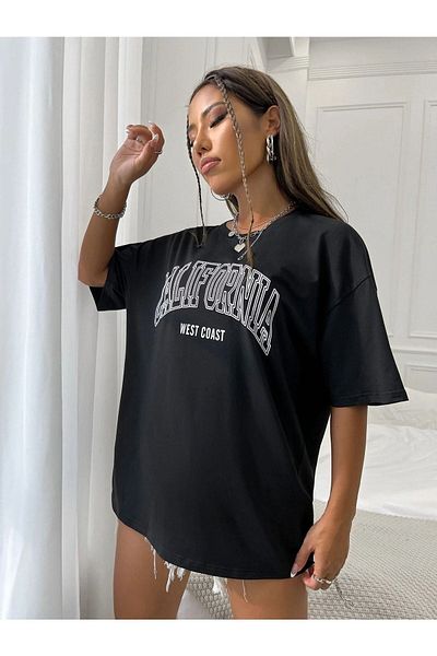 CLAYES California WC - Black Oversize Printed Short Sleeve T-Shirt