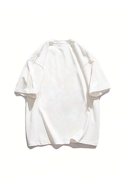 VBSVİBES Tricou alb unisex oversize tricotat cu imprimeu floral