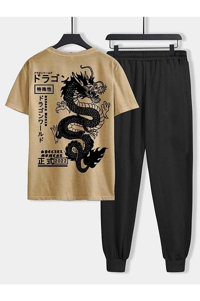 CLAYES Tricou Strong Yak Dragon Mink - Pantaloni de trening negri Jogger Oversize Cycling Yak