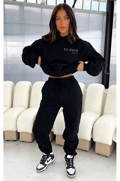 CLAYES Studio Hoodie 100% Cotton Sweatshirt - Black Printed Oversize Winter with Fleece Inside Hood