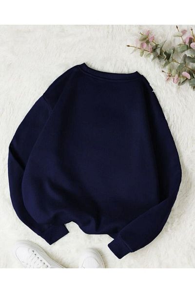 CLAYES Unprinted Solid Sweatshirt - Navy Blue Thick Winter Raster Μακρυμάνικο Oversize Crew Neck