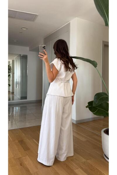 My Blog Weißes Juana-Weste-Hosen-Leinen-Set – 8597