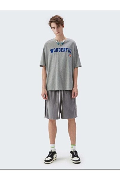 VBSVİBES Men's Gray Oversize Wonderfull Printed T-shirt