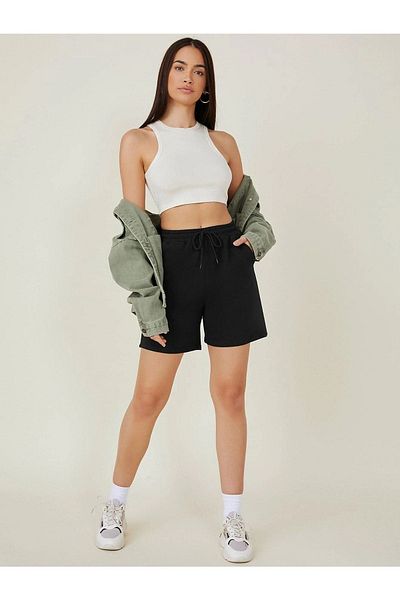 CLAYES Black Short Solid Color Unprinted Shorts - Combed Unprinted Cord
