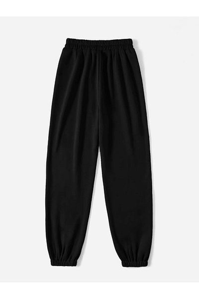 Sweetline Basic Straight Sweatpants Jogger - Μαύρο λαστιχένιο πόδι ψηλόμεσο