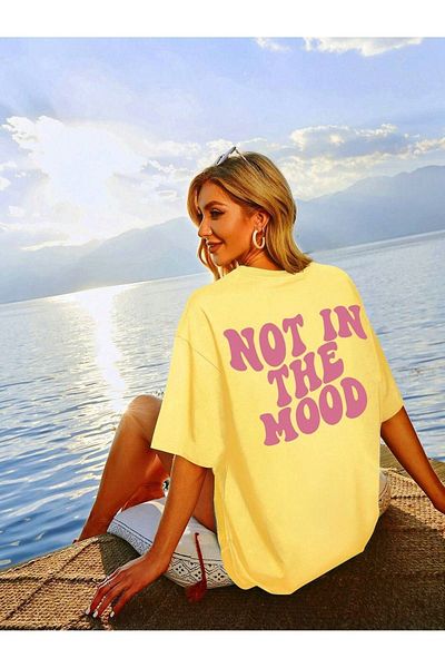 CLAYES Yellow Printed Oversize Note Mood Single Jersey T-Shirt - Crew Neck, Short Sleeve