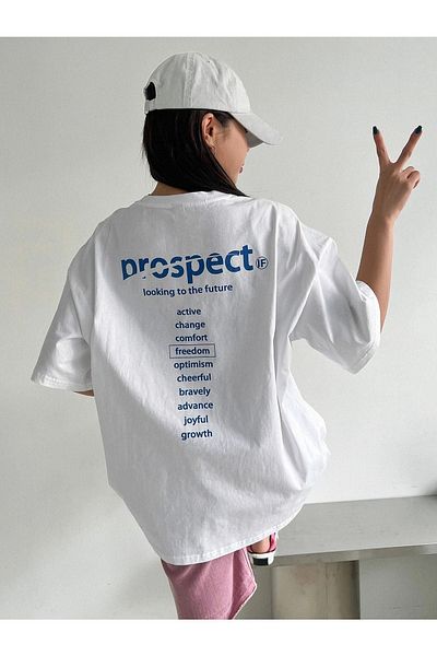 CLAYES Tricou Alb Oversize Prospect - Imprimat Oversize